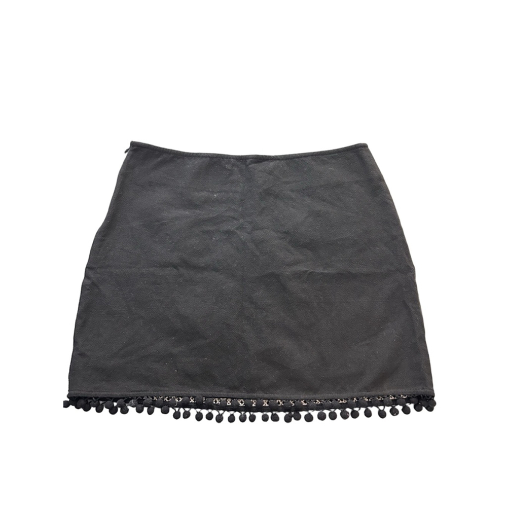 Umgee Black Multicolor Embroidered Mini Skirt Birds Pom Trim Sz L NWT - Picture 4 of 13